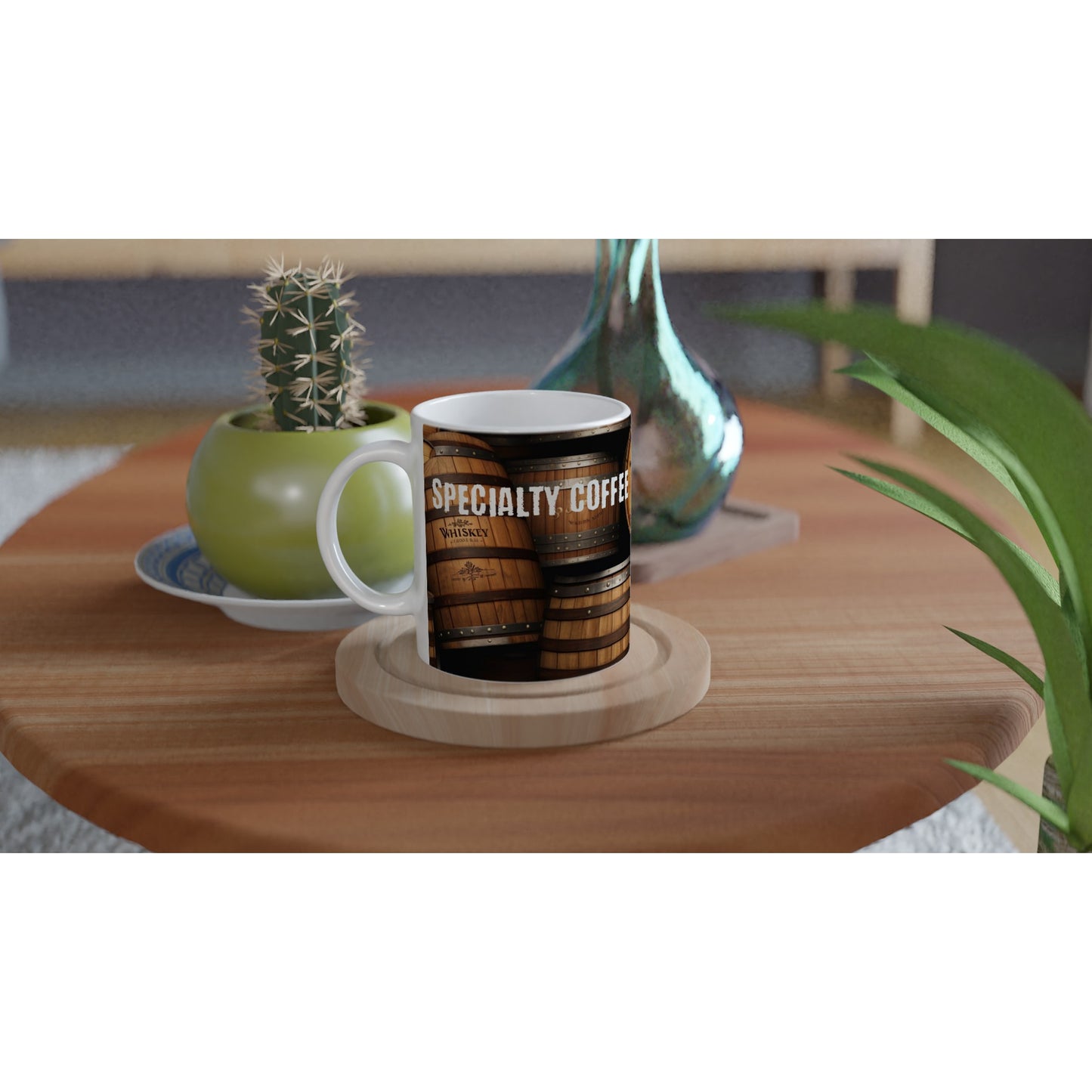 Whiskey Barrels Specialty Coffee White 11oz Ceramic Mug on Java Good Coffee