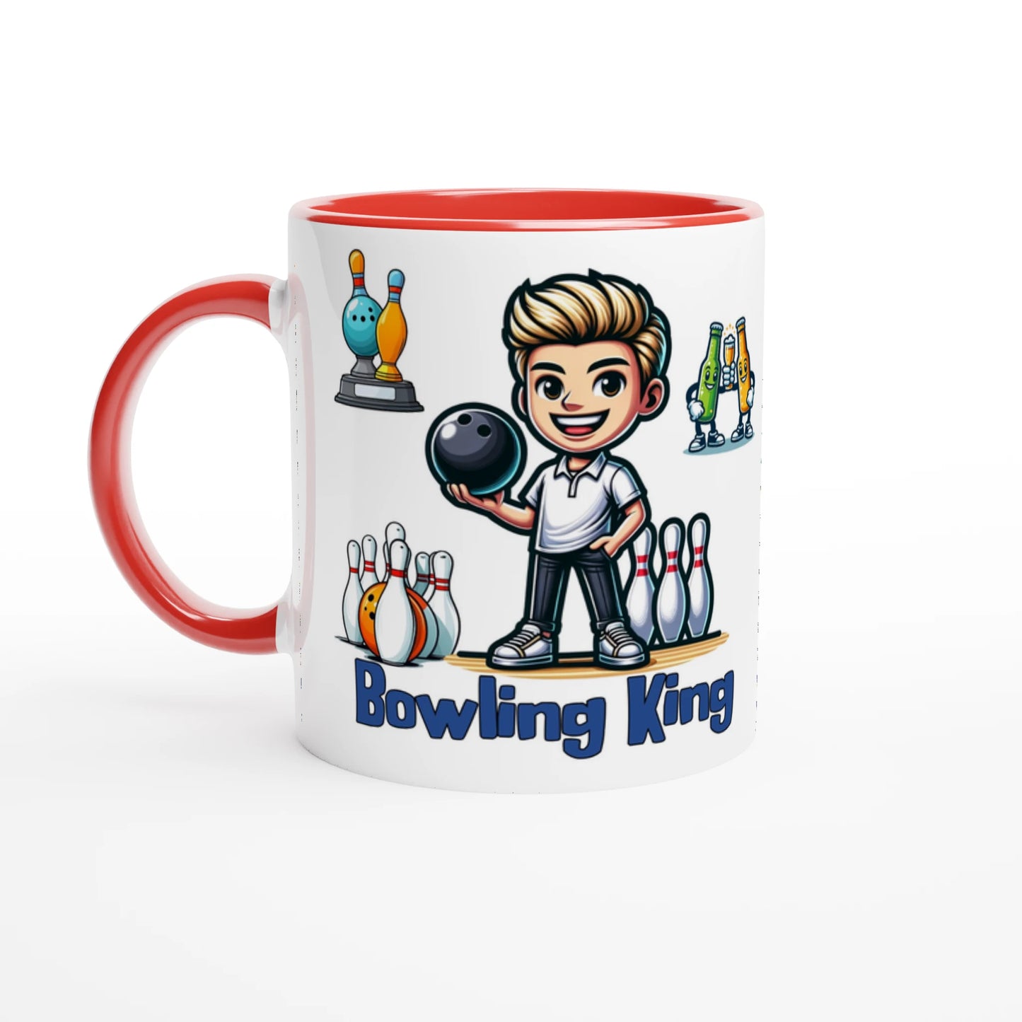 Bowling King White 11oz Ceramic Mug with Color Inside on Java Good Coffee