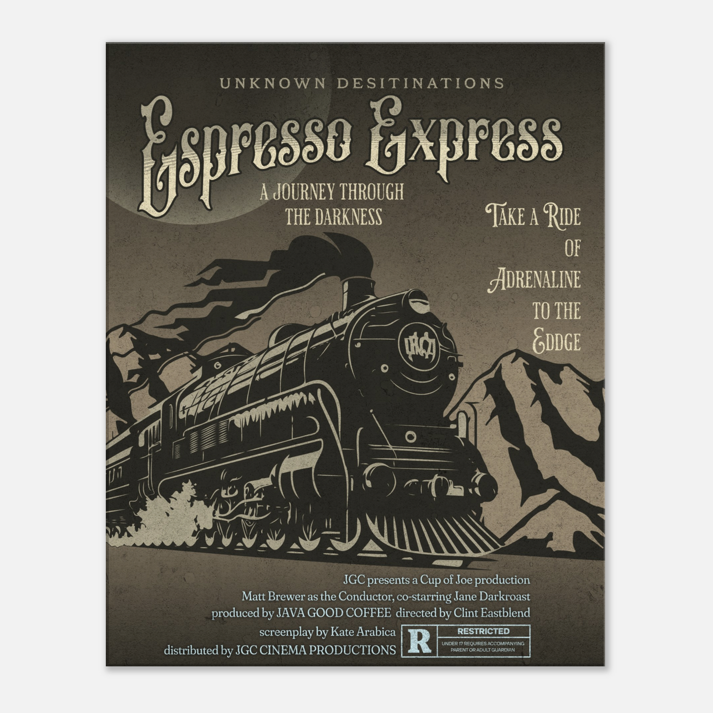 Espresso Express Faux Movie Poster Canvas Wall Print