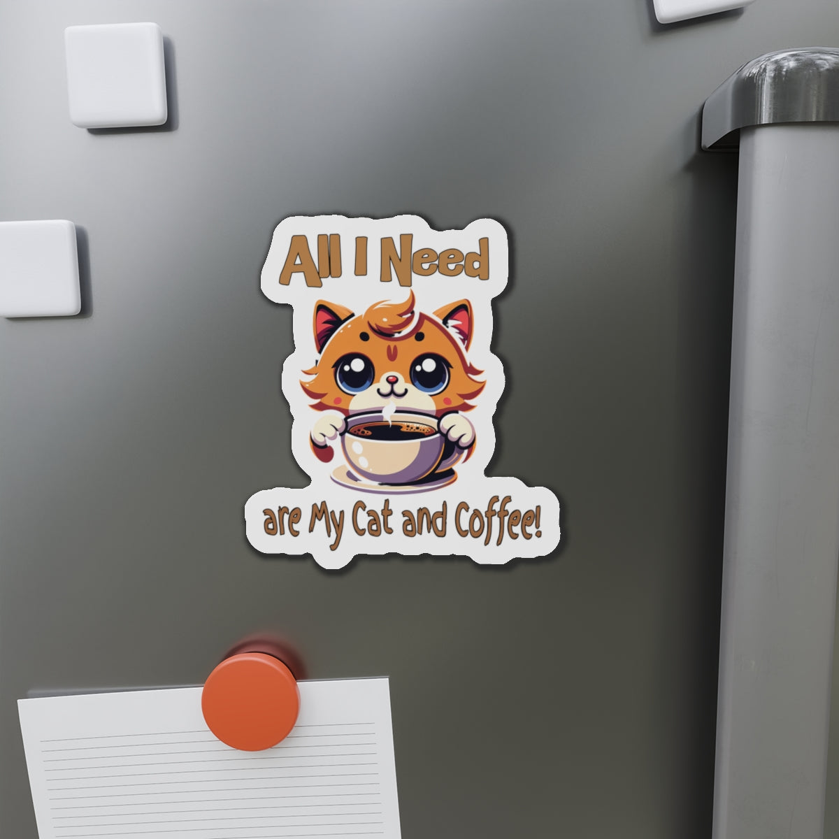 Cute Cat and Coffee Die-Cut Magnet - Perfect for Cat Lovers