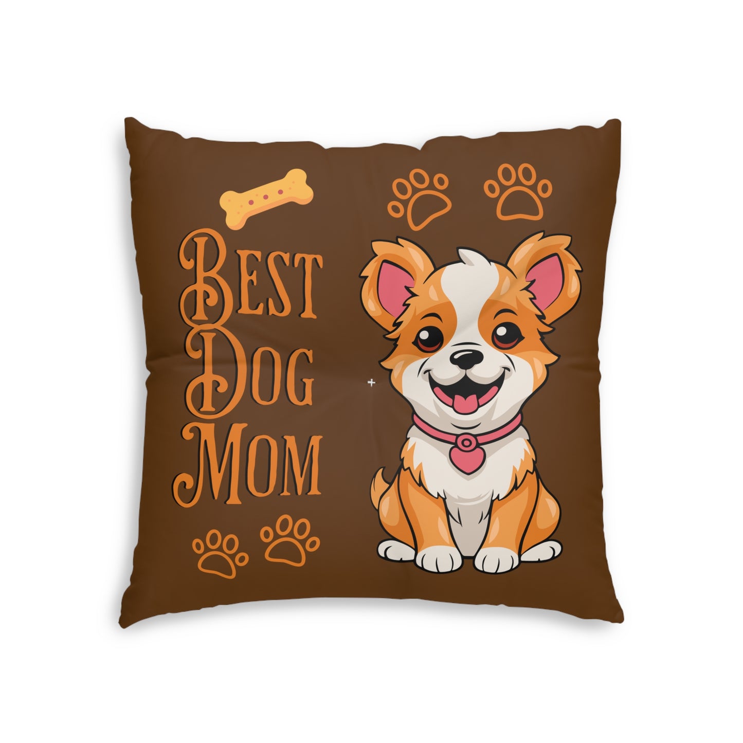 Best Dog Mom Brown Tufted Floor Pillow, Square