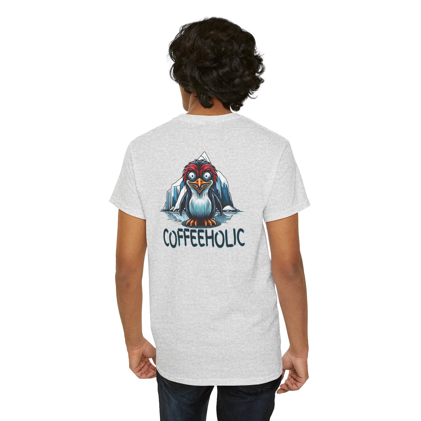 Coffeeholic Unisex Heavy Cotton Tee - Cute Penguin Design