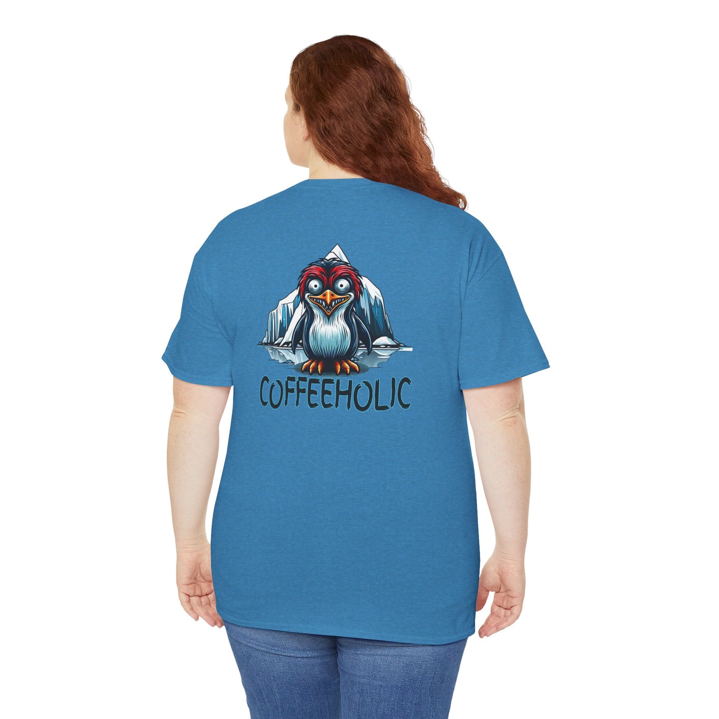 Coffeeholic Unisex Heavy Cotton Tee - Cute Penguin Design