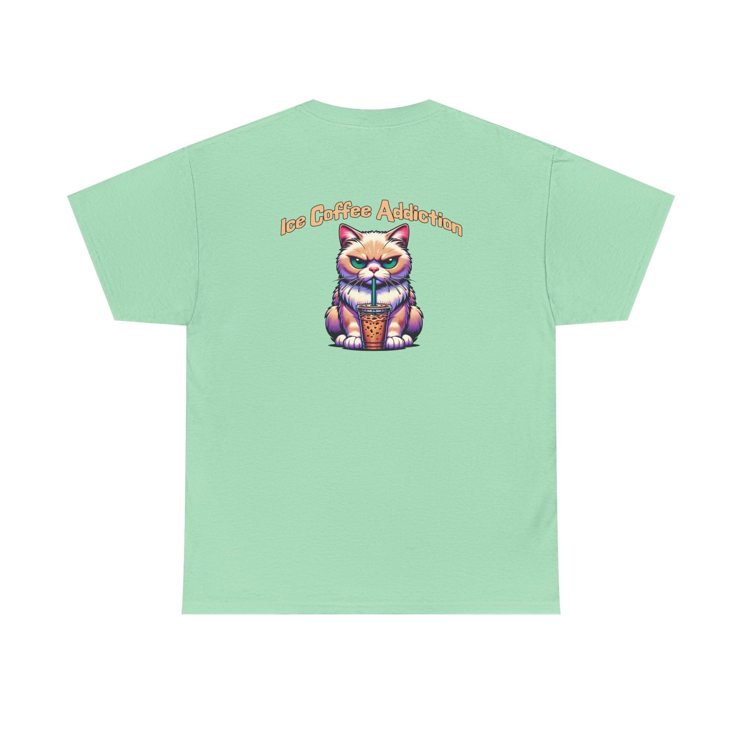 Ice Coffee Addiction Unisex Heavy Cotton Tee - Fun Cat Design -on Java Good Coffee