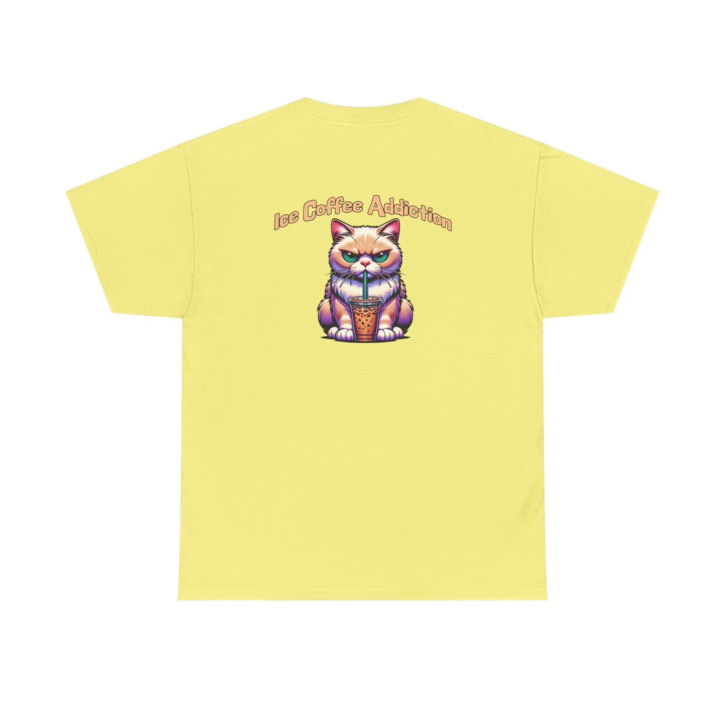 Ice Coffee Addiction Unisex Heavy Cotton Tee - Fun Cat Design by Java Good Coffee