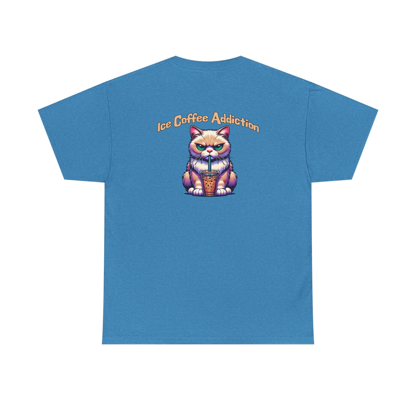 Ice Coffee Addiction Unisex Heavy Cotton Tee - Fun Cat Design -on Java Good Coffee