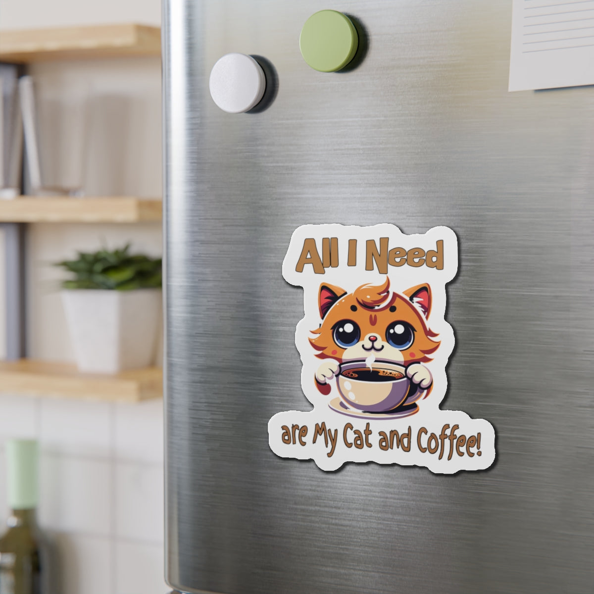 Cute Cat and Coffee Die-Cut Magnet - Perfect for Cat Lovers
