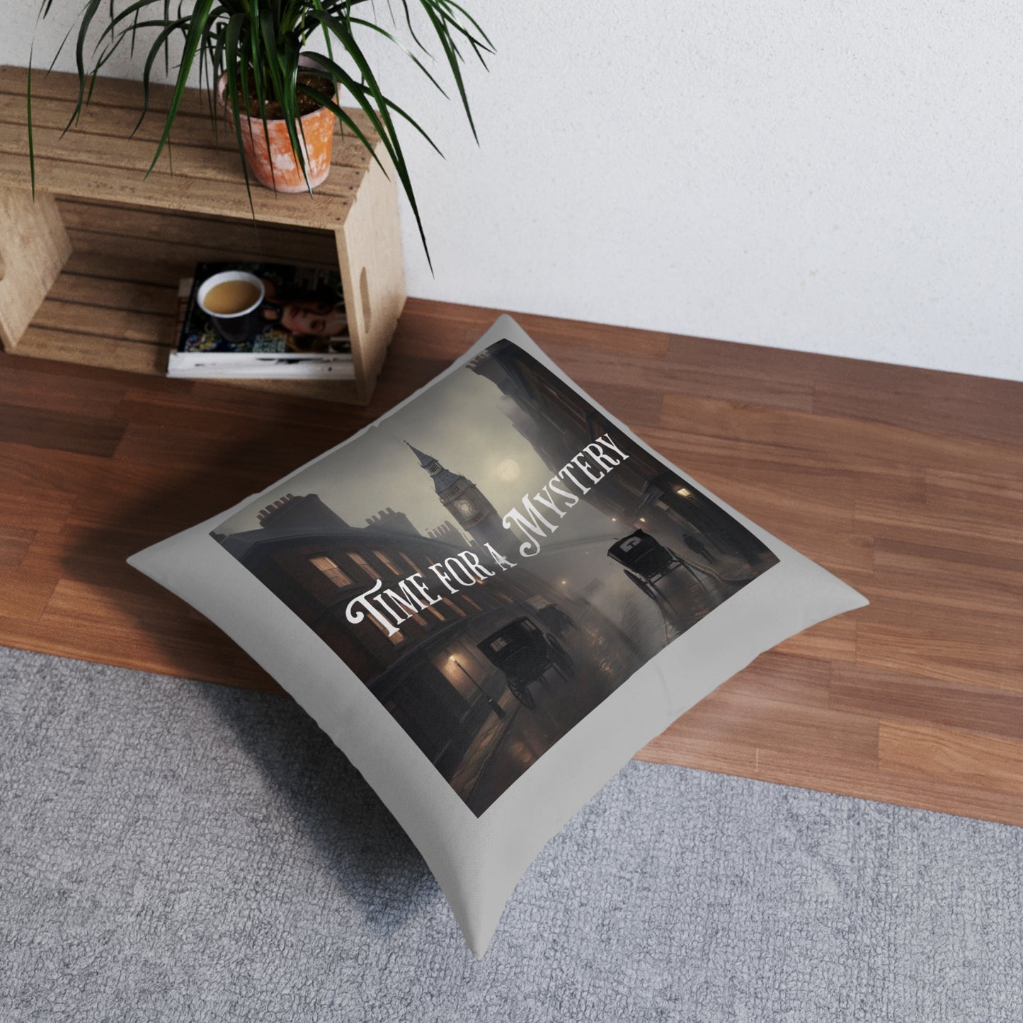 Time for a Mystery Gray Tufted Floor Pillow, Square