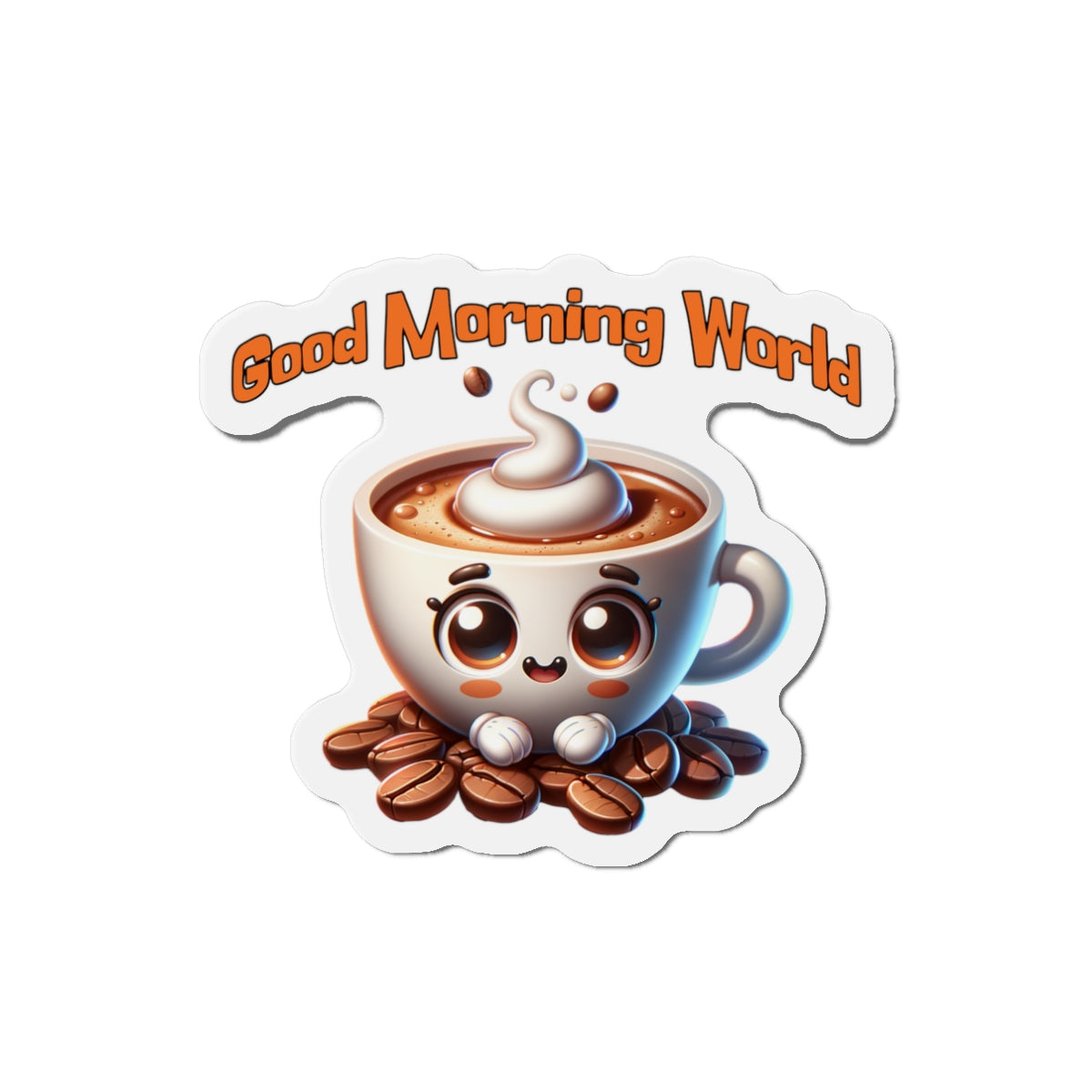Cute Coffee Mug Die-Cut Magnet - "Good Morning World" Decor by Java Good Coffee