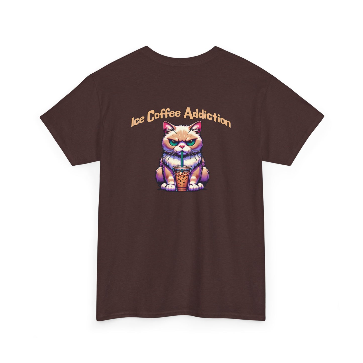 Ice Coffee Addiction Unisex Heavy Cotton Tee - Fun Cat Design