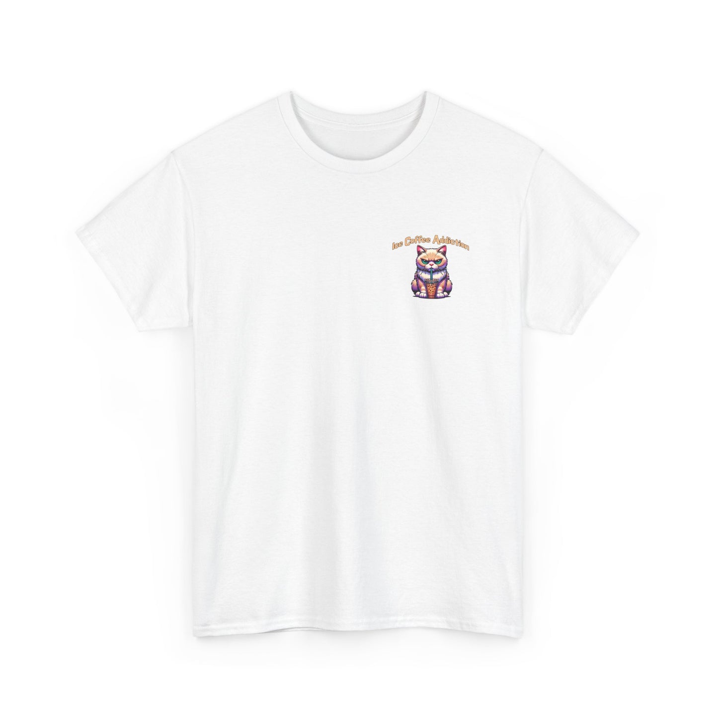 Ice Coffee Addiction Unisex Heavy Cotton Tee - Fun Cat Design