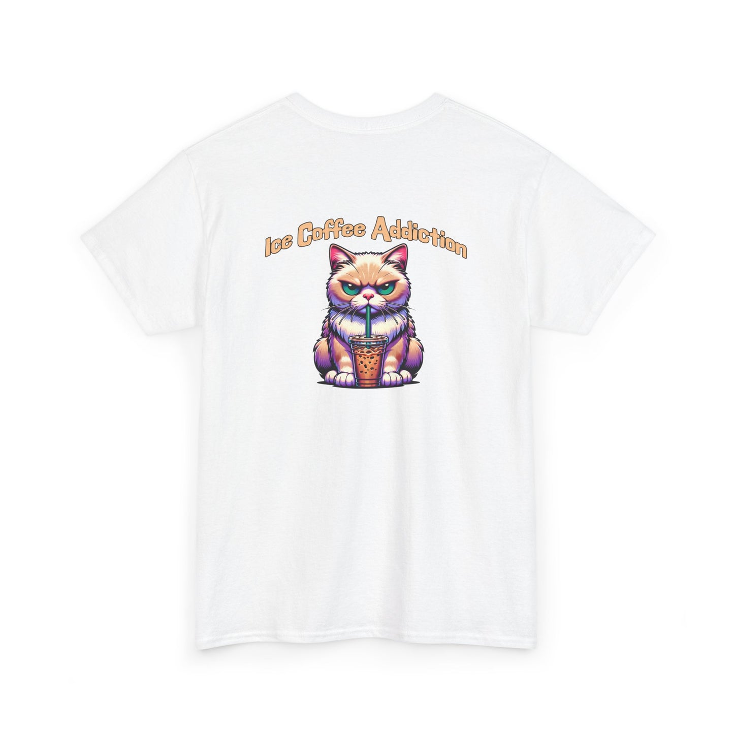 Ice Coffee Addiction Unisex Heavy Cotton Tee - Fun Cat Design