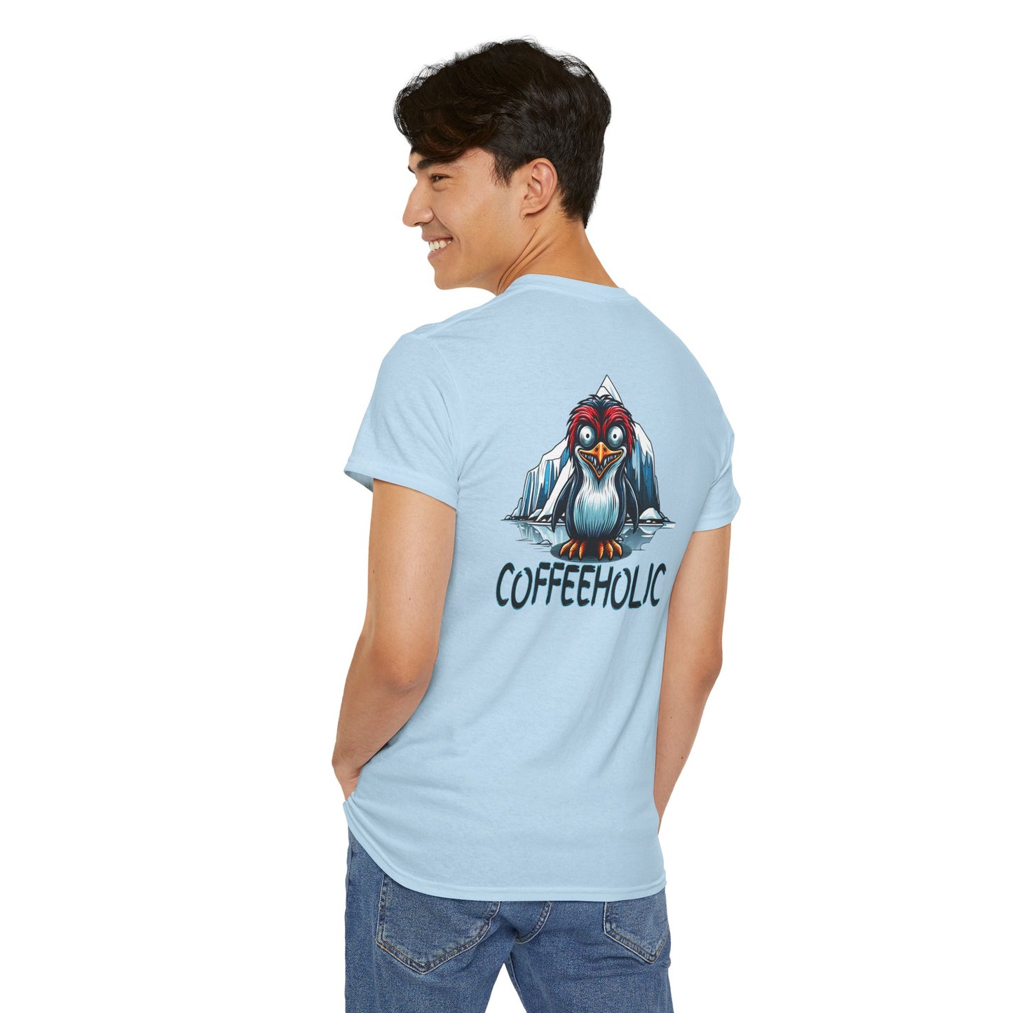 Coffeeholic Unisex Heavy Cotton Tee - Cute Penguin Design
