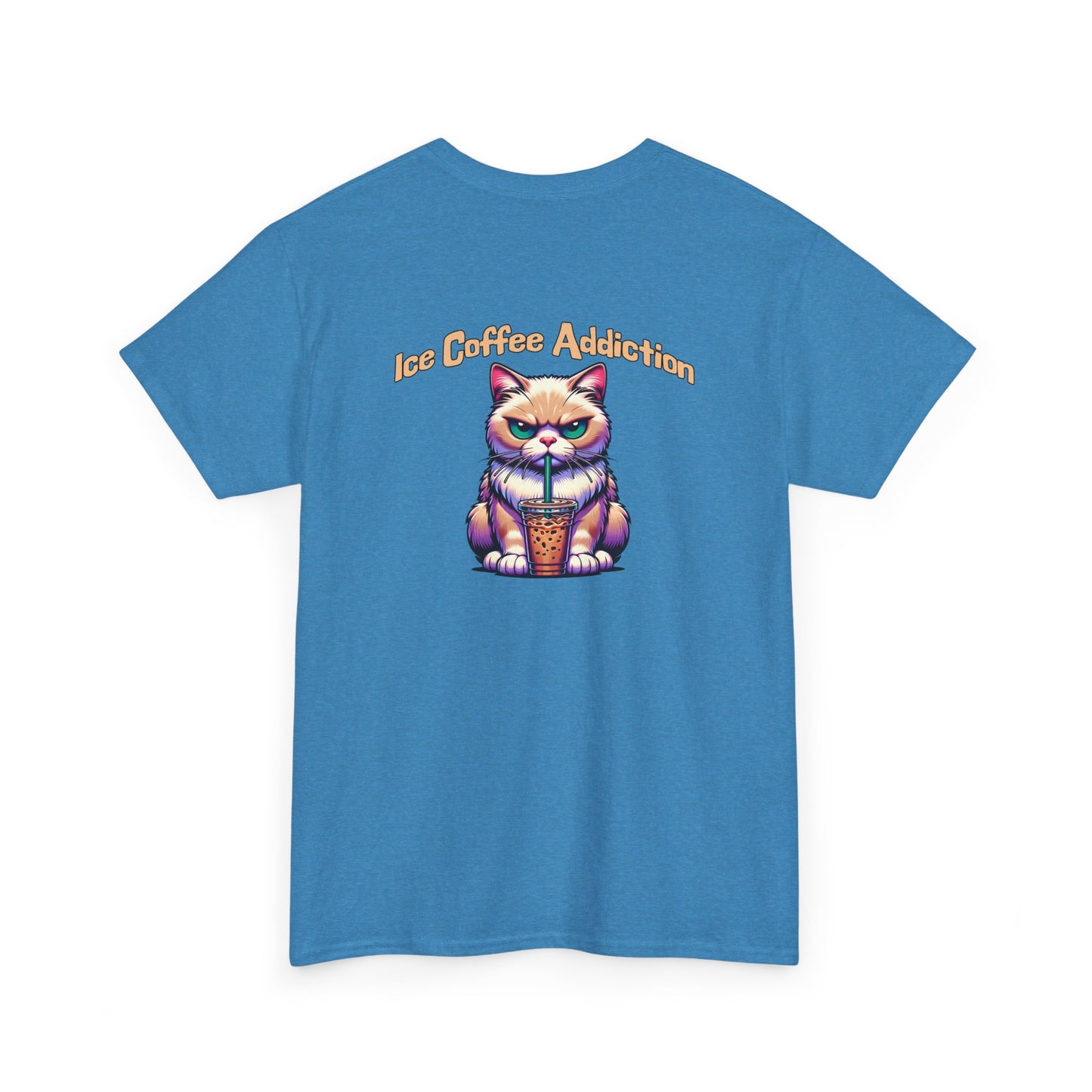 Ice Coffee Addiction Unisex Heavy Cotton Tee - Fun Cat Design