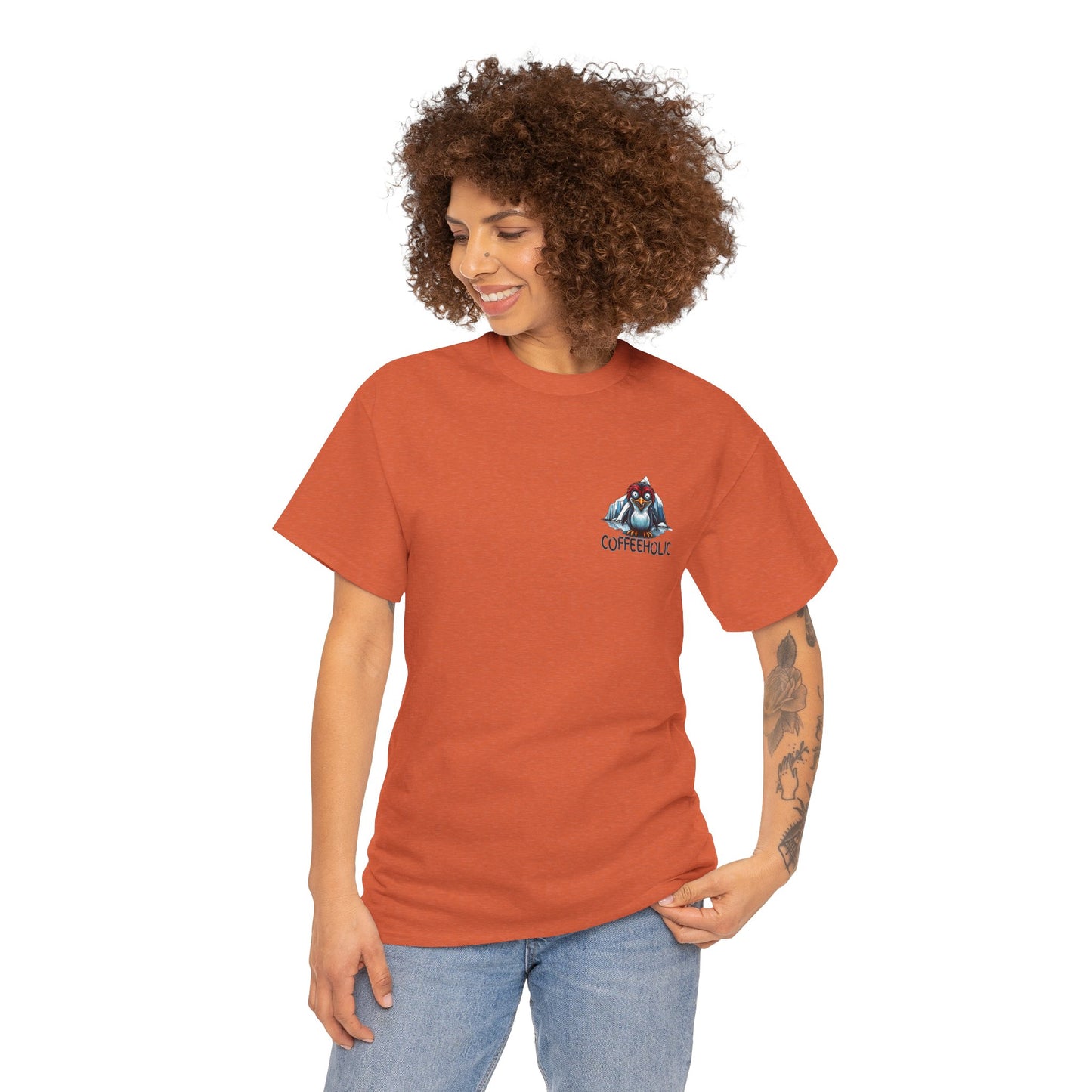 Coffeeholic Unisex Heavy Cotton Tee - Cute Penguin Design