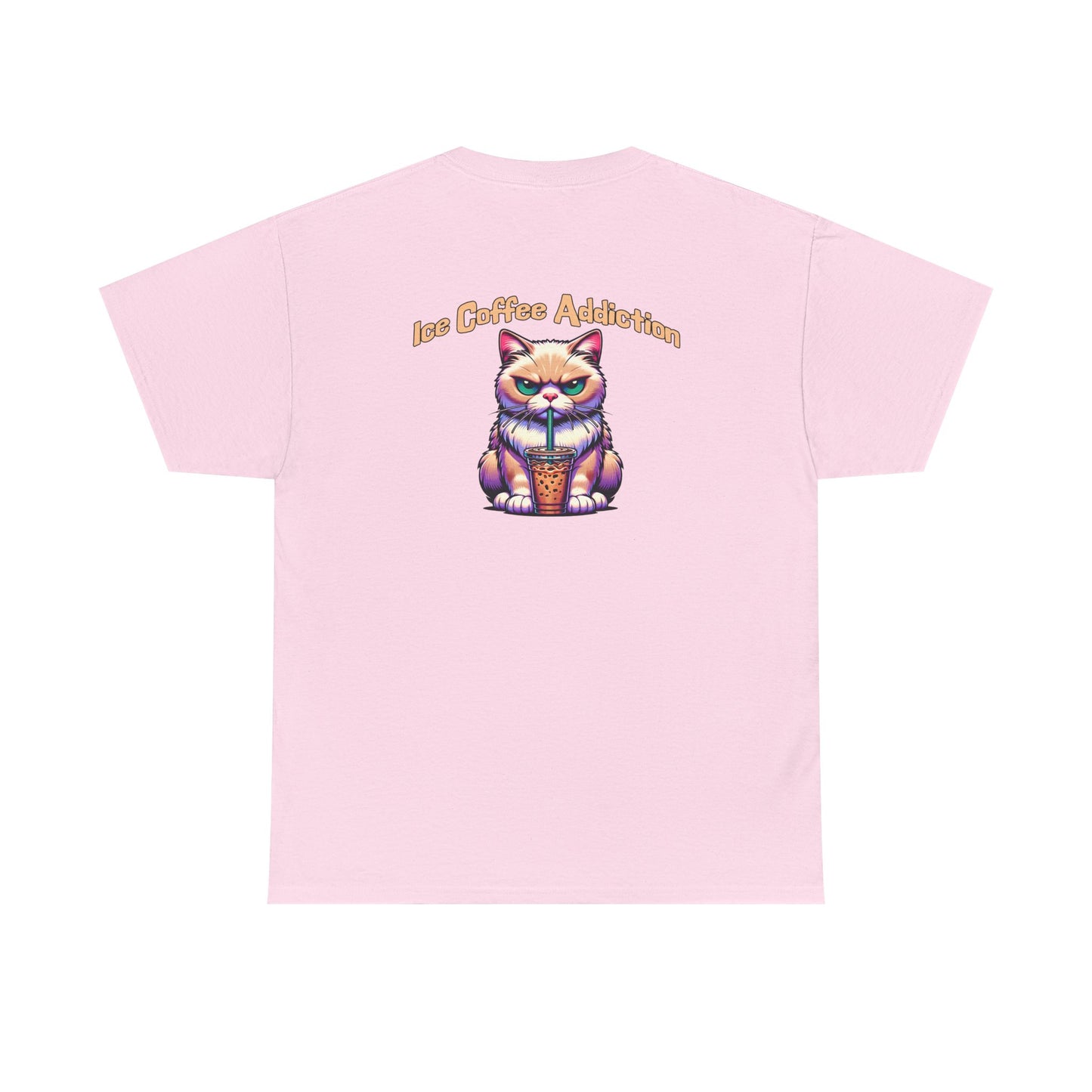 Ice Coffee Addiction Unisex Heavy Cotton Tee - Fun Cat Design - Java Good Coffee