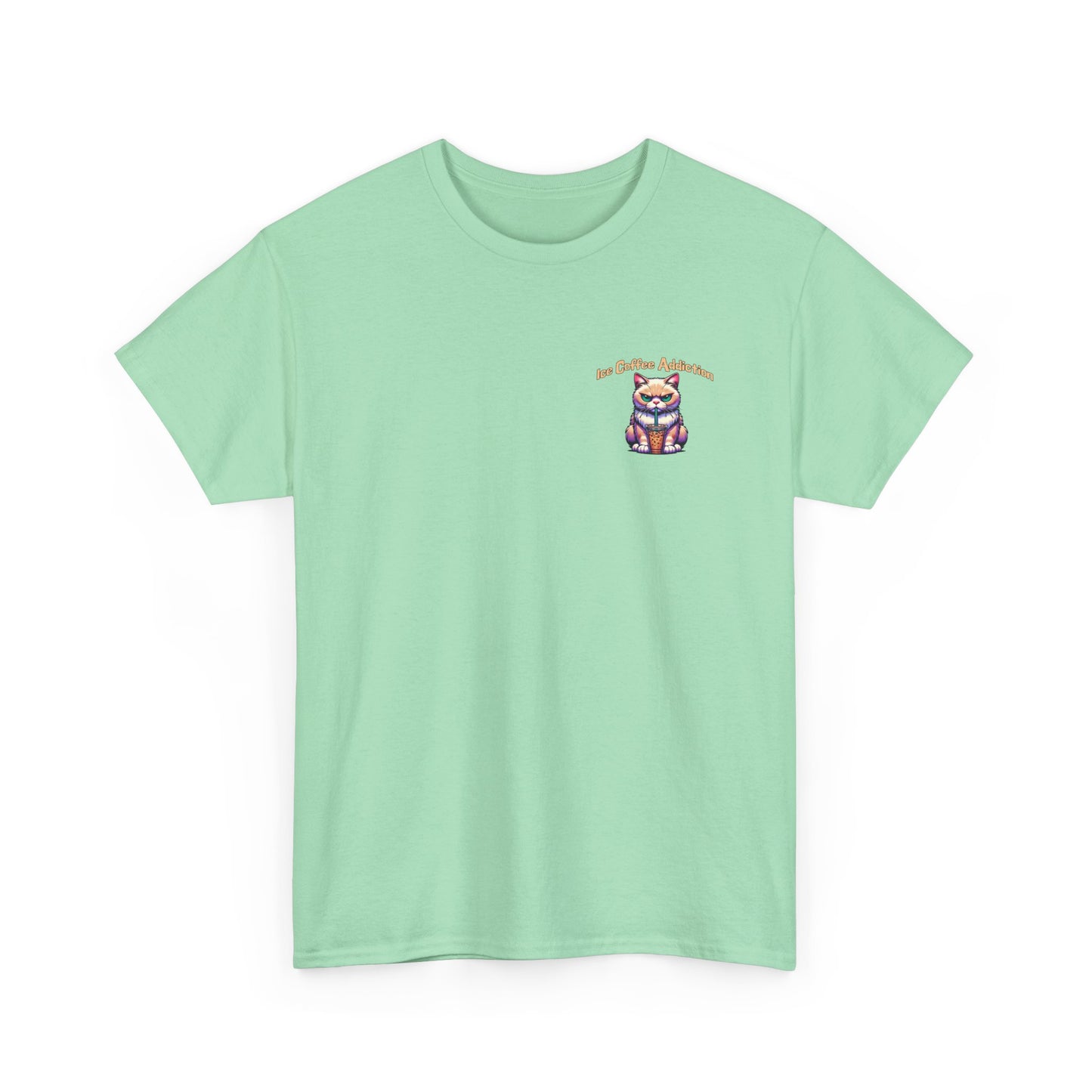 Ice Coffee Addiction Unisex Heavy Cotton Tee - Fun Cat Design