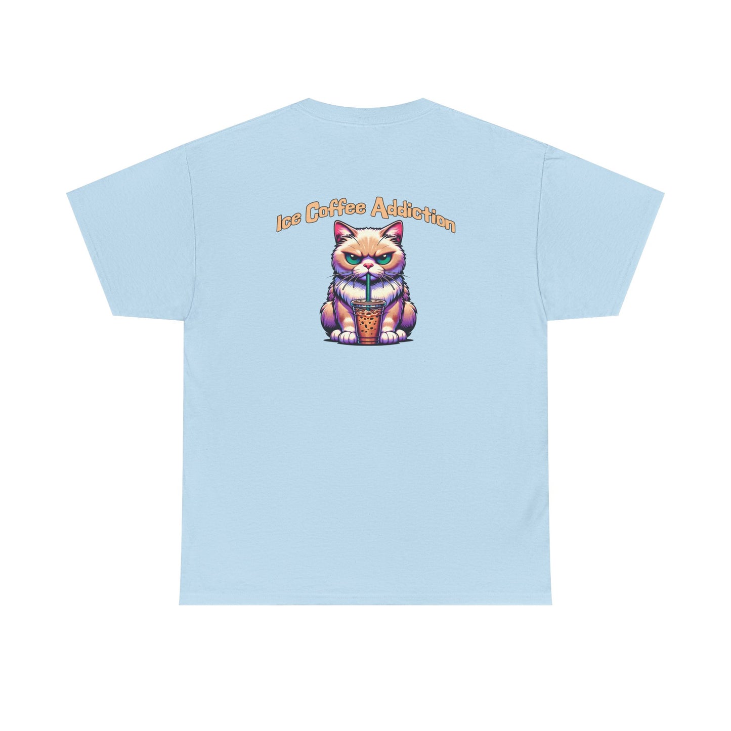 Ice Coffee Addiction Unisex Heavy Cotton Tee - Fun Cat Design