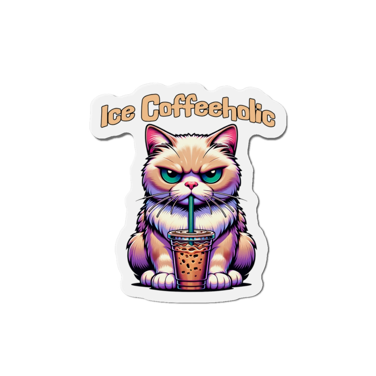 Ice Coffeeholic Cat Die-Cut Magnet - Cute & Fun Coffee Lover Décor- at Java Good Coffee