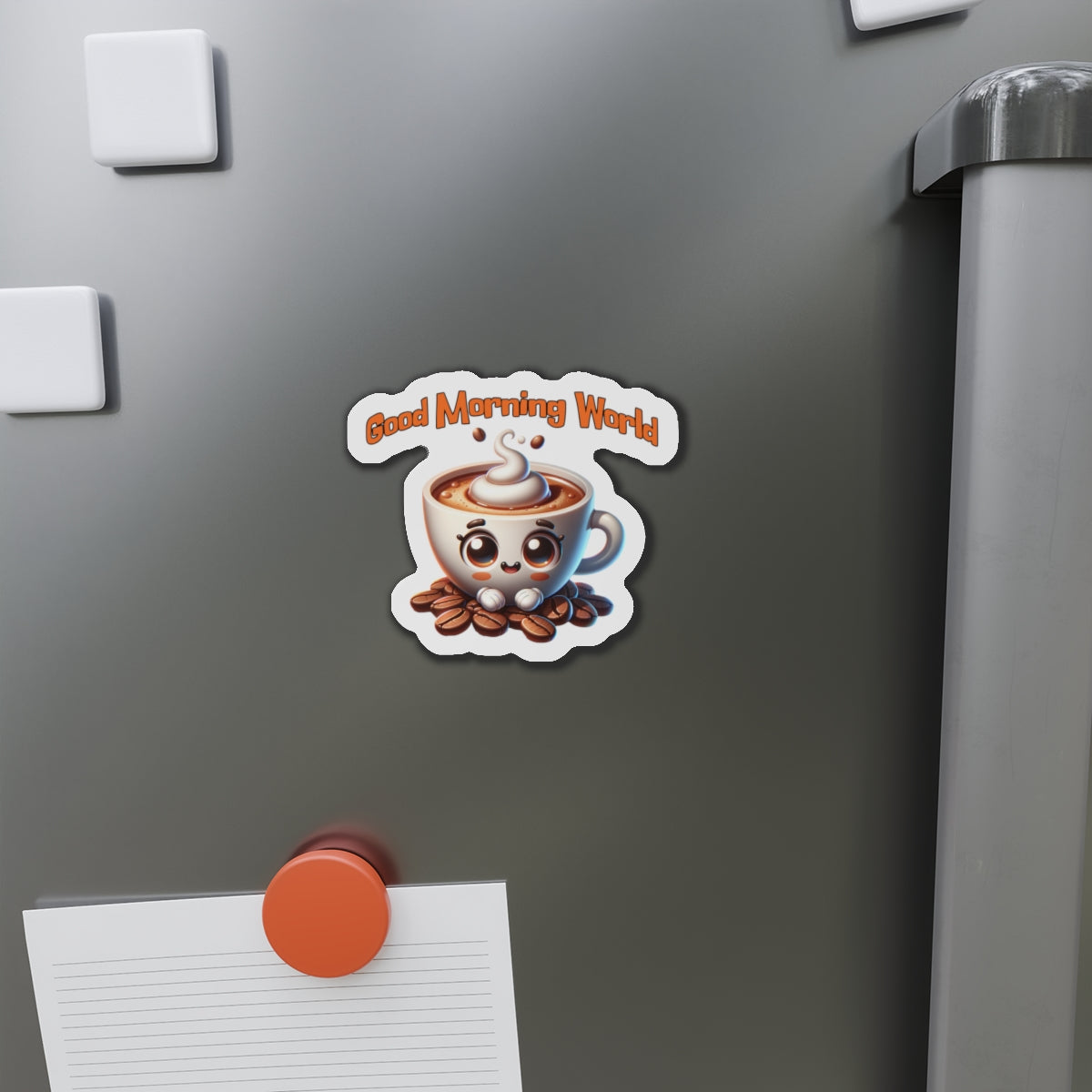 Cute Coffee Mug Die-Cut Magnet - "Good Morning World" Decor