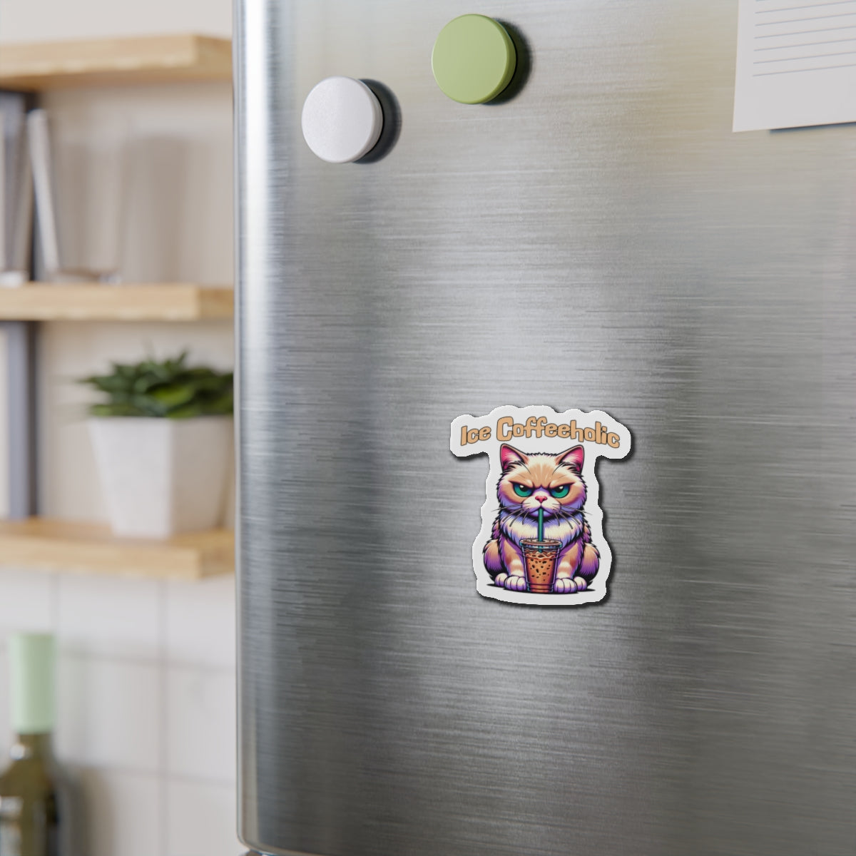 Ice Coffeeholic Cat Die-Cut Magnet - Cute & Fun Coffee Lover Décor