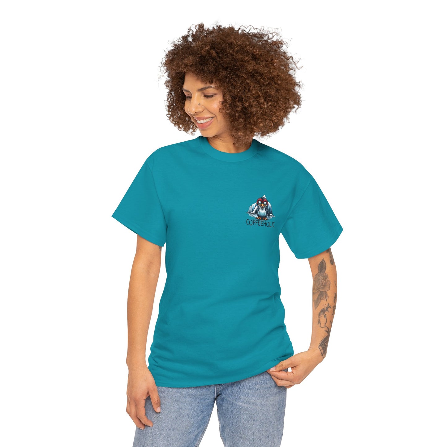 Coffeeholic Unisex Heavy Cotton Tee - Cute Penguin Design
