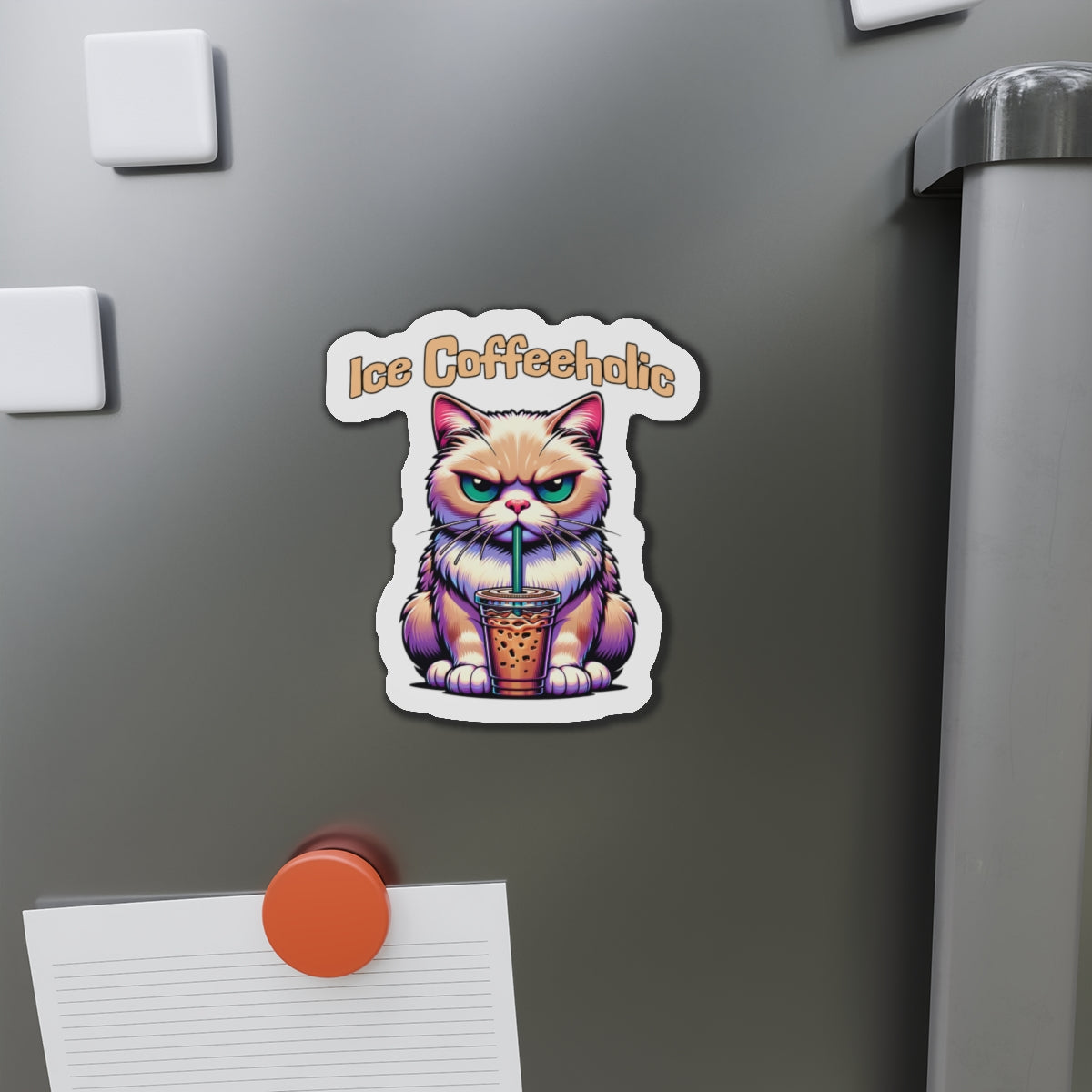 Ice Coffeeholic Cat Die-Cut Magnet - Cute & Fun Coffee Lover Décor