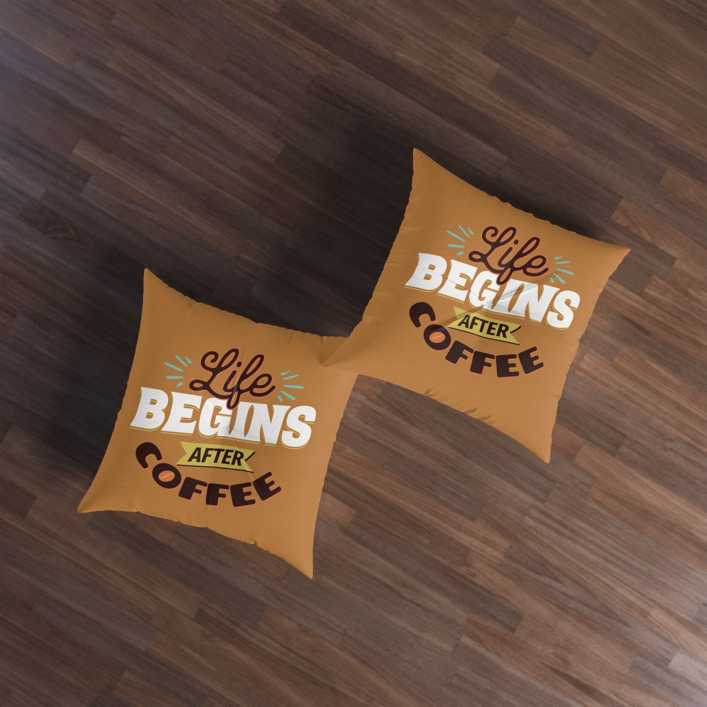 Life Begins After Coffee Tufted Floor Pillow, Square