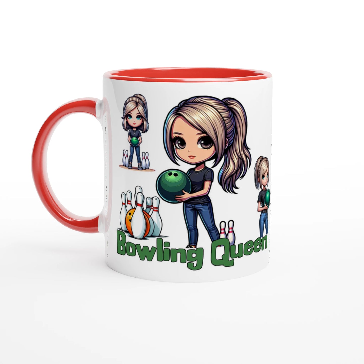 Bowling Queen White 11oz Ceramic Mug with Color Inside - Java Good Coffee