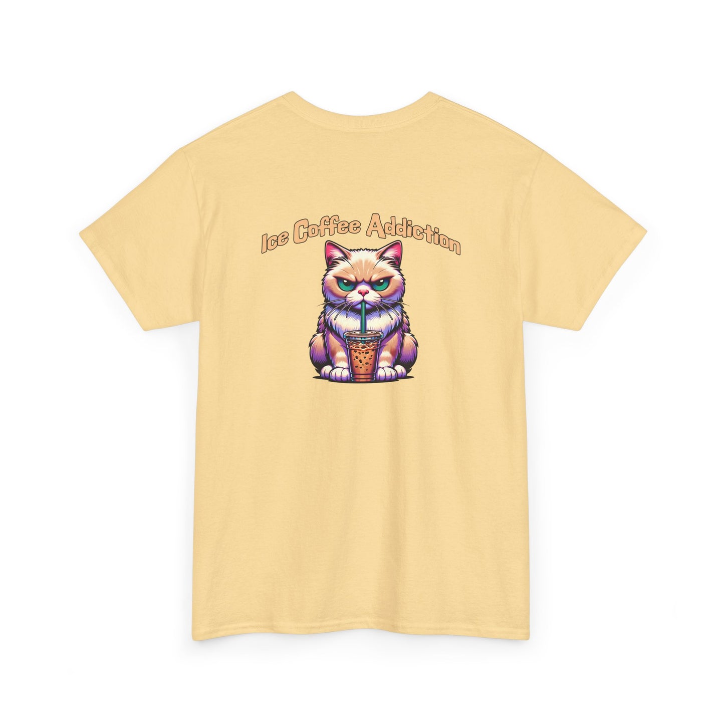 Ice Coffee Addiction Unisex Heavy Cotton Tee - Fun Cat Design