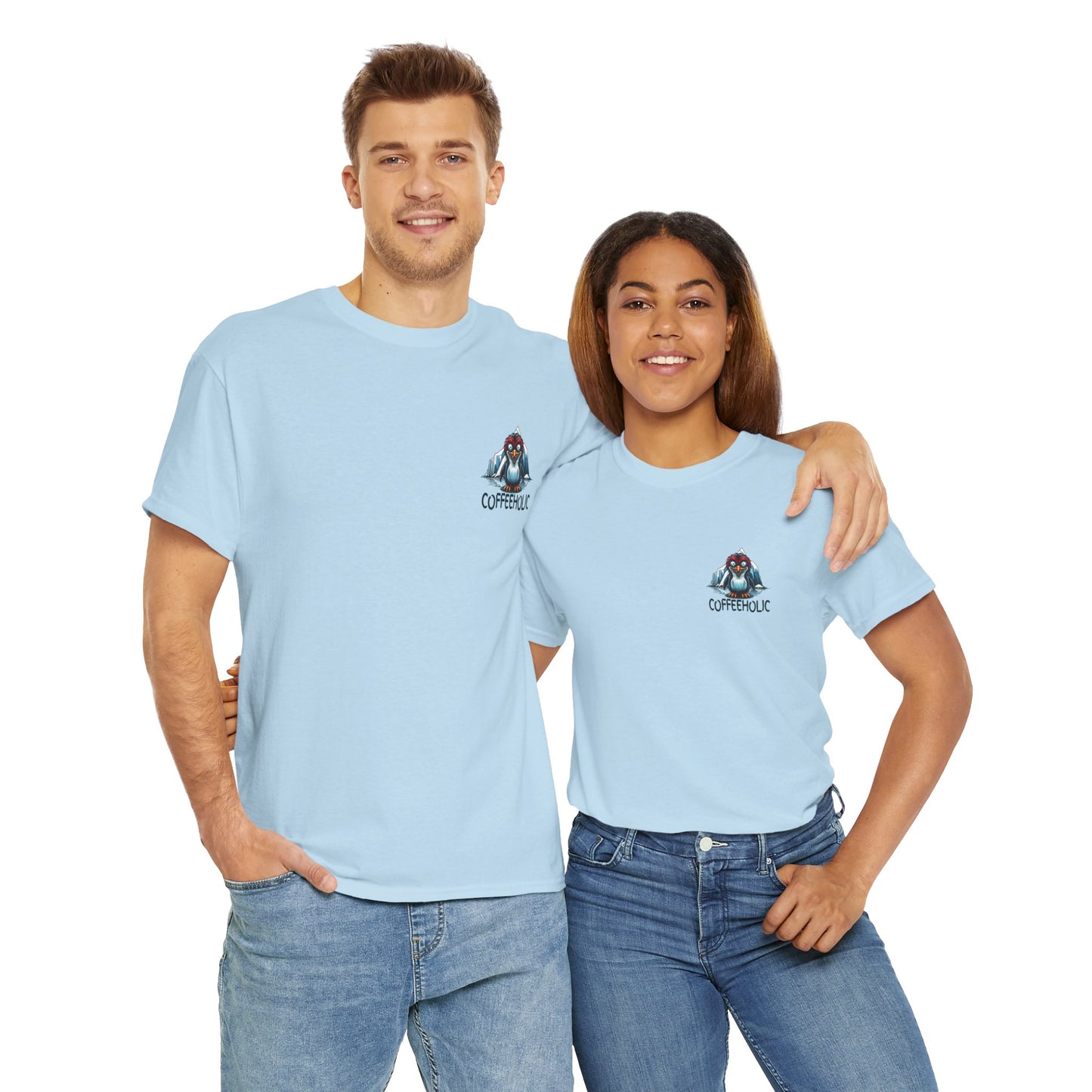 Coffeeholic Unisex Heavy Cotton Tee - Cute Penguin Design