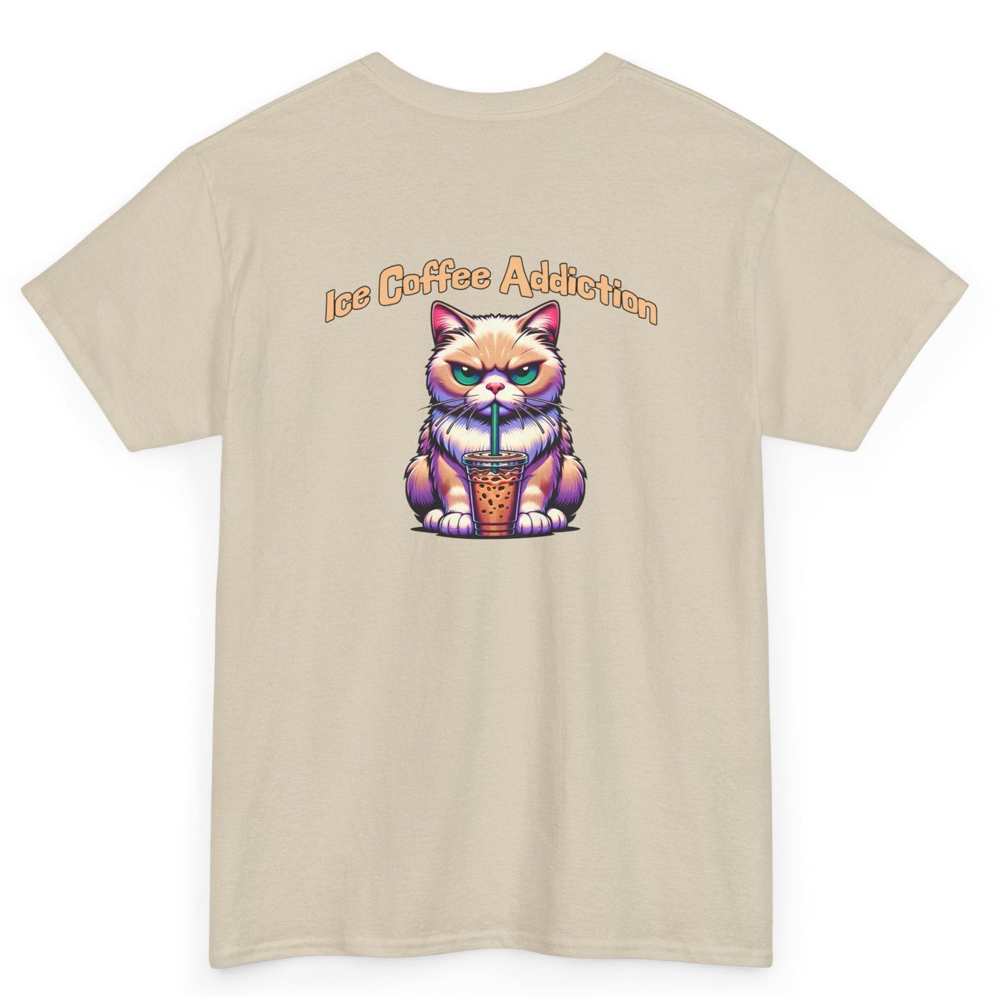 Ice Coffee Addiction Unisex Heavy Cotton Tee - Fun Cat Design at Java Good Coffee