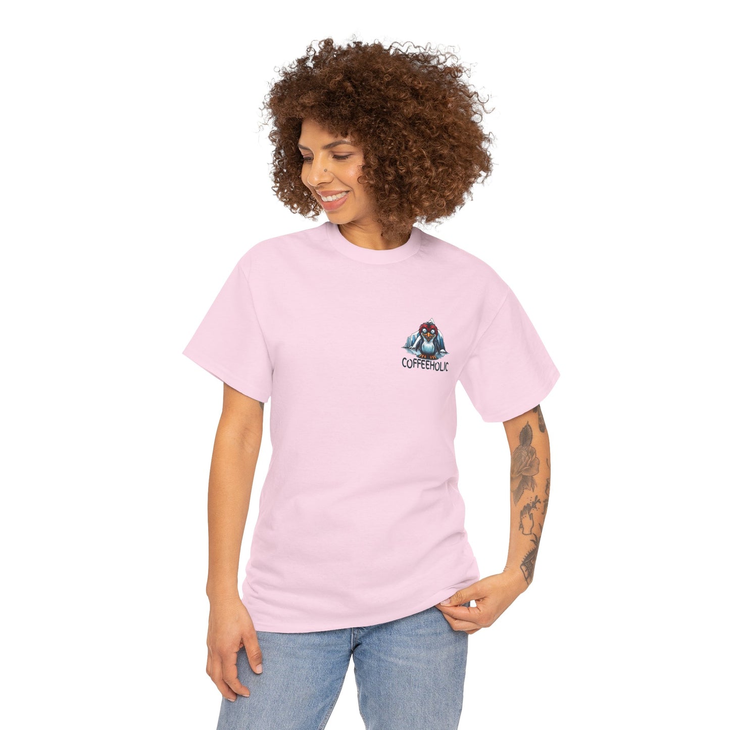 Coffeeholic Unisex Heavy Cotton Tee - Cute Penguin Design