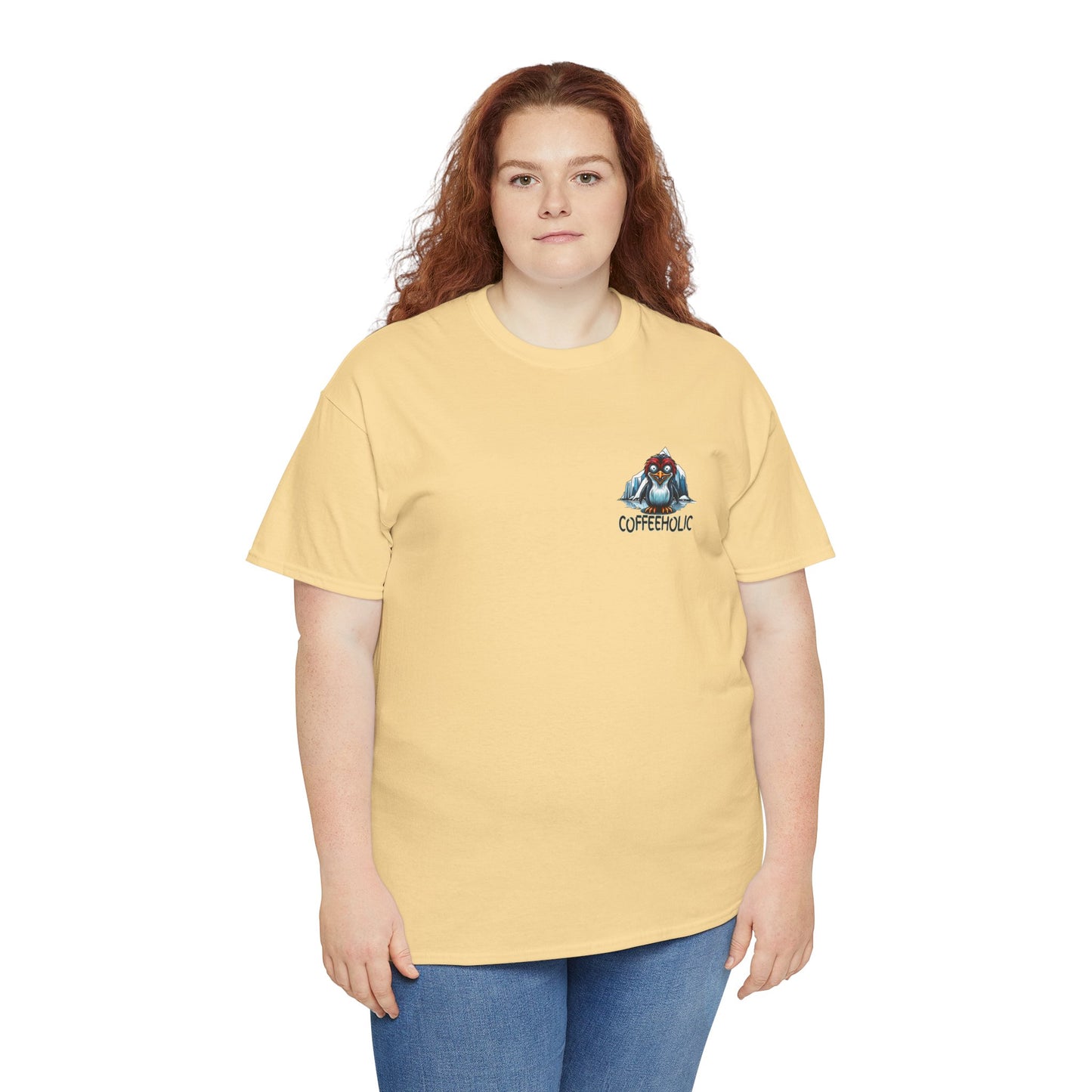 Coffeeholic Unisex Heavy Cotton Tee - Cute Penguin Design