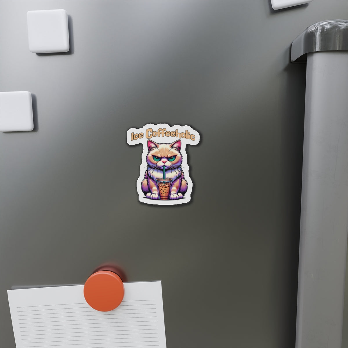 Ice Coffeeholic Cat Die-Cut Magnet - Cute & Fun Coffee Lover Décor- at Java Good Coffee