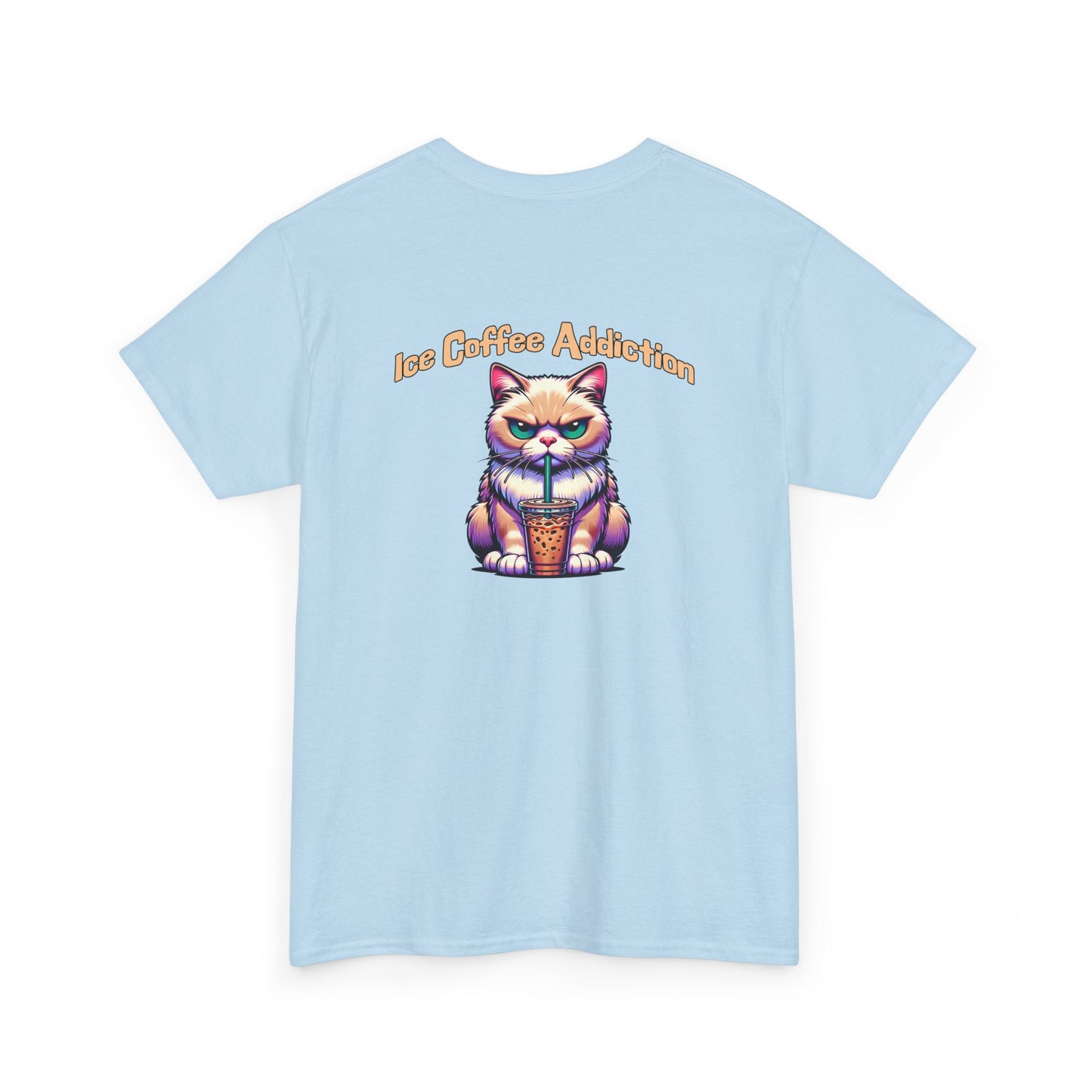 Ice Coffee Addiction Unisex Heavy Cotton Tee - Fun Cat Design