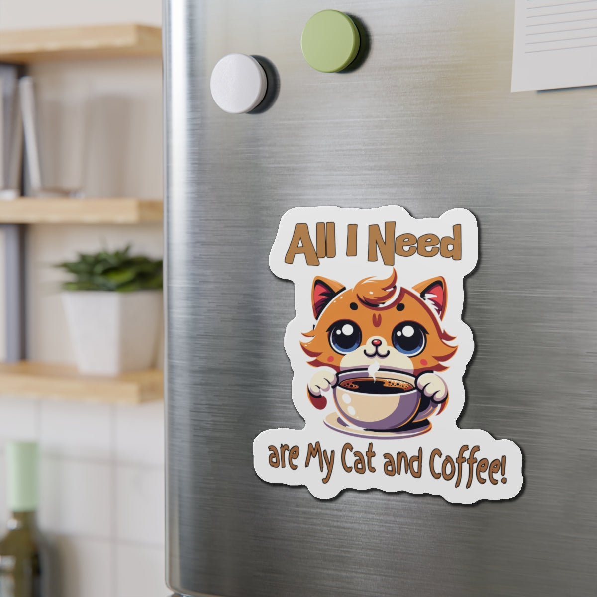 Cute Cat and Coffee Die-Cut Magnet - Perfect for Cat Lovers