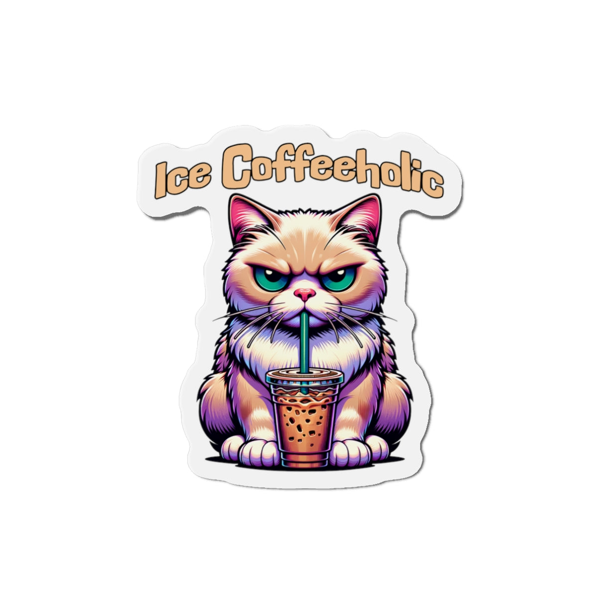 Ice Coffeeholic Cat Die-Cut Magnet - Cute & Fun Coffee Lover Décor- at Java Good Coffee
