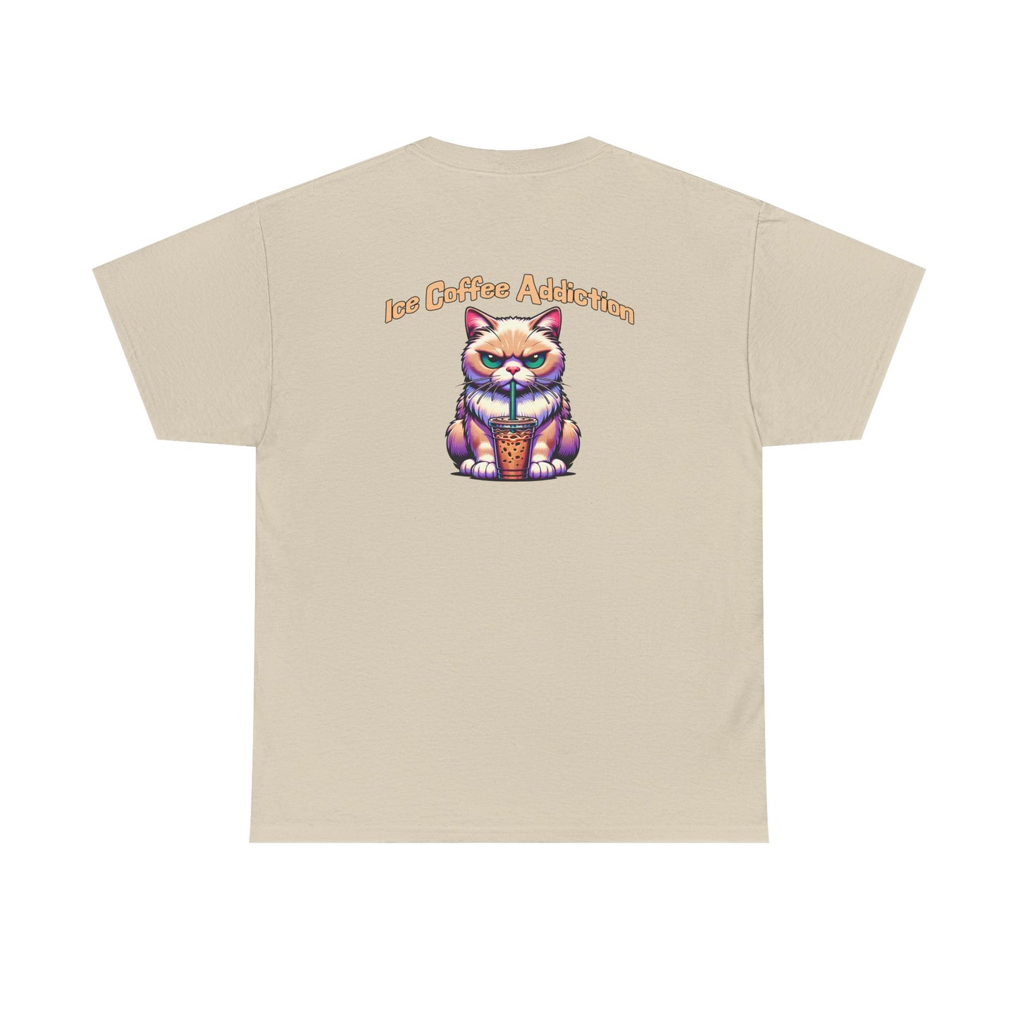 Ice Coffee Addiction Unisex Heavy Cotton Tee - Fun Cat Design