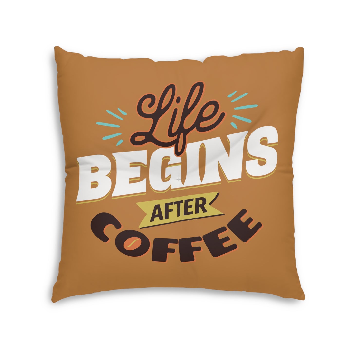 Life Begins After Coffee Tufted Floor Pillow, Square