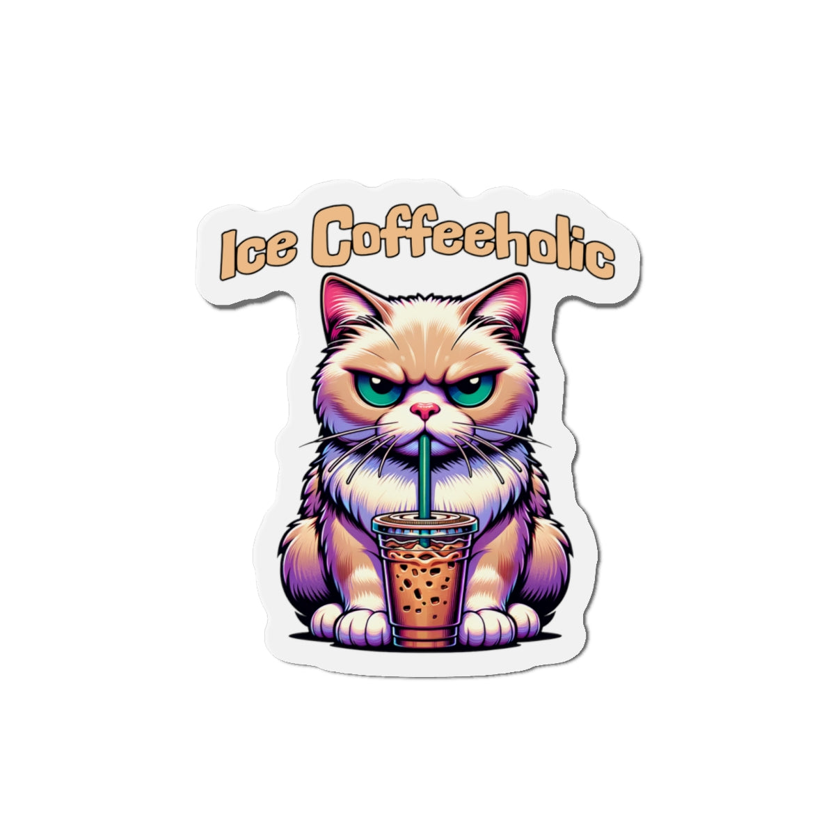 Ice Coffeeholic Cat Die-Cut Magnet - Cute & Fun Coffee Lover Décor- at Java Good Coffee