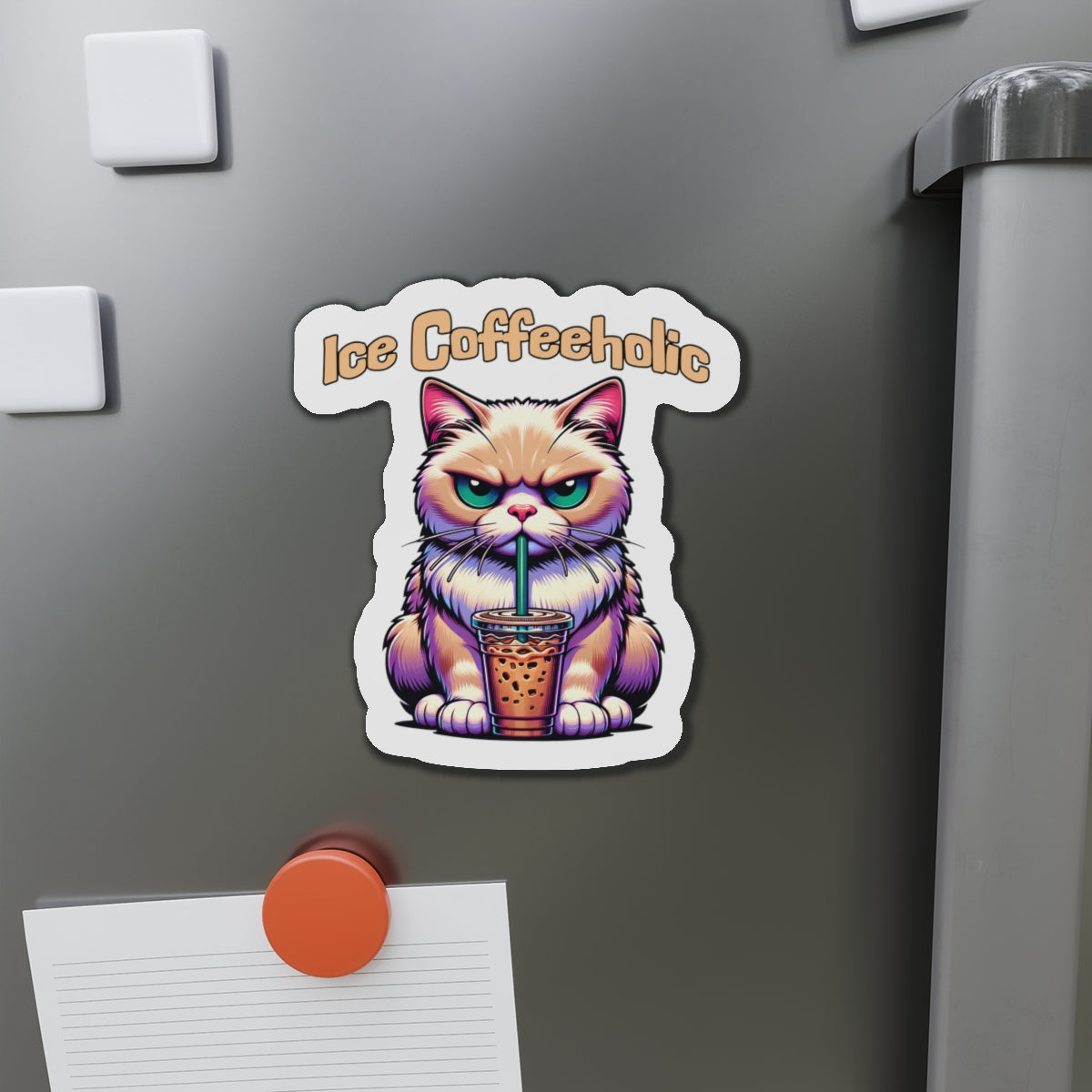 Ice Coffeeholic Cat Die-Cut Magnet - Cute & Fun Coffee Lover Décor- by Java Good Coffee