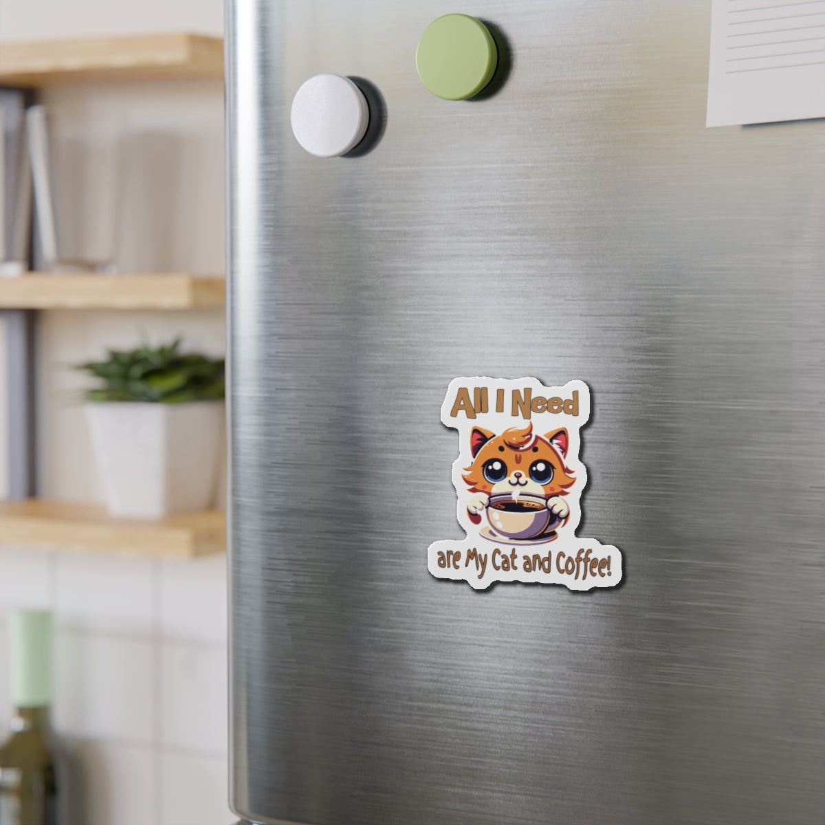 Cute Cat and Coffee Die-Cut Magnet - Perfect for Cat Lovers