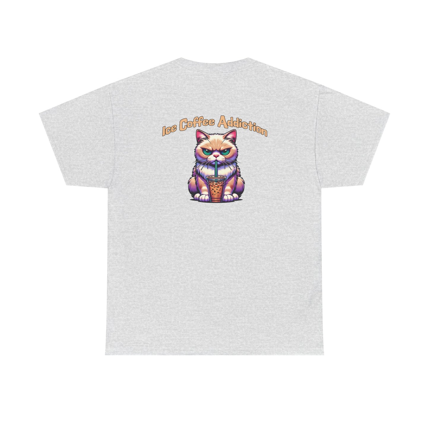 Ice Coffee Addiction Unisex Heavy Cotton Tee - Fun Cat Design at Java Good Coffee
