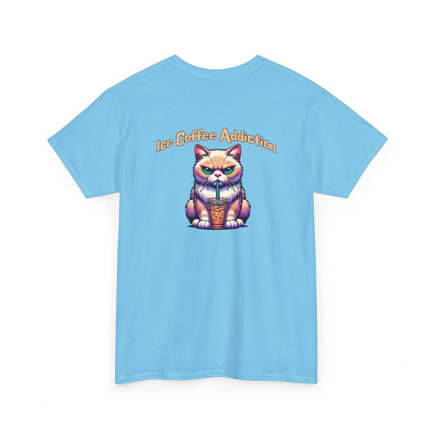 Ice Coffee Addiction Unisex Heavy Cotton Tee - Fun Cat Design