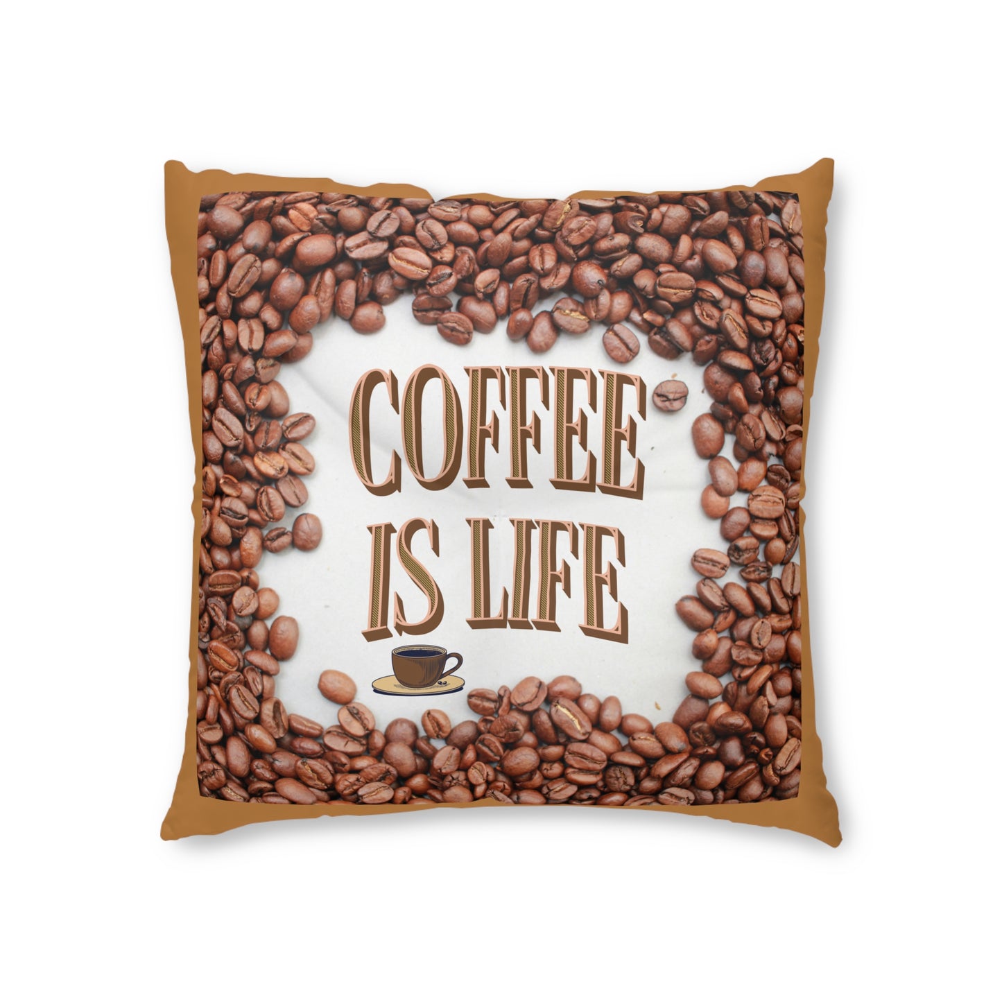 Coffee Is Life Brown Tufted Floor Pillow, Square - Java Good Coffee
