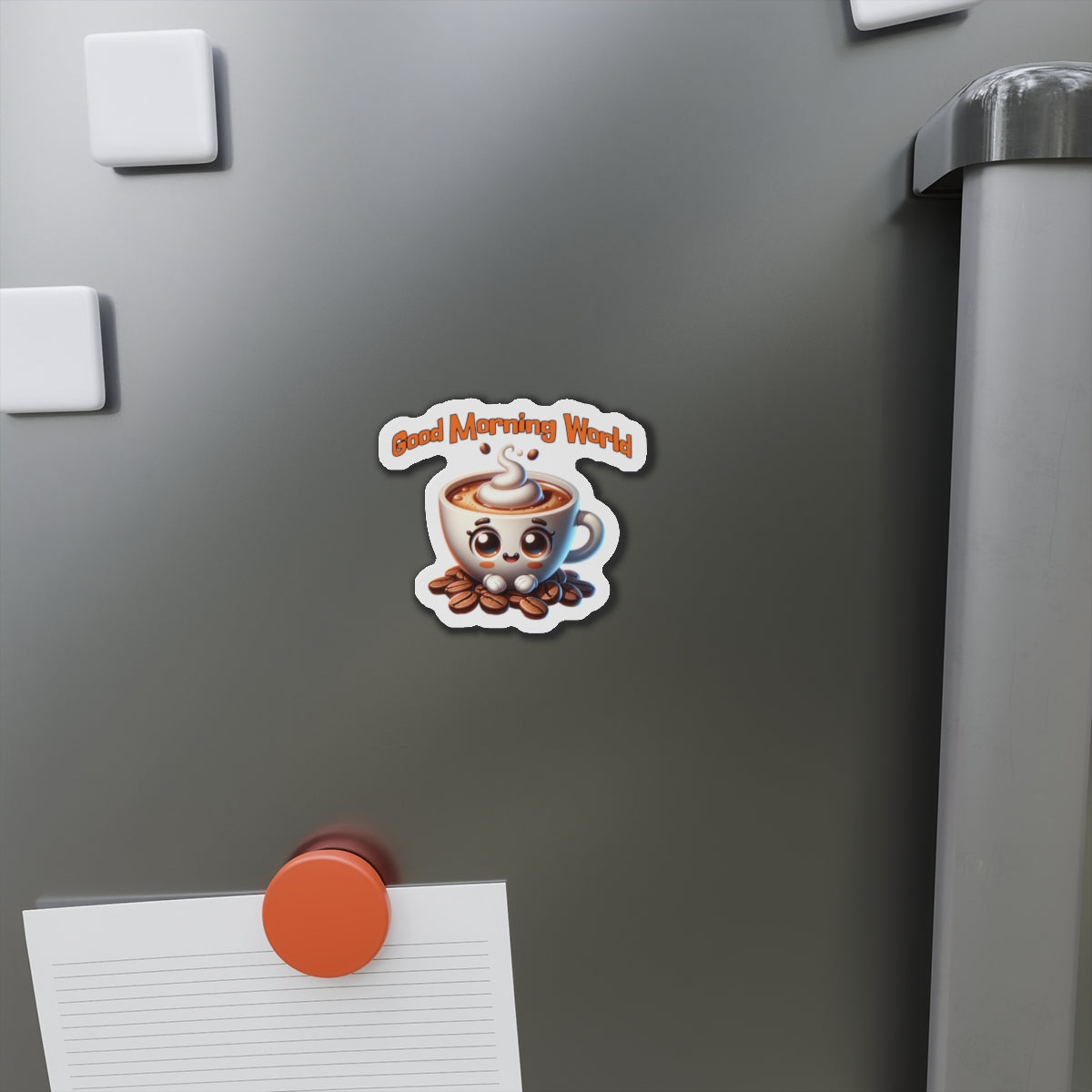 Cute Coffee Mug Die-Cut Magnet - "Good Morning World" Decor