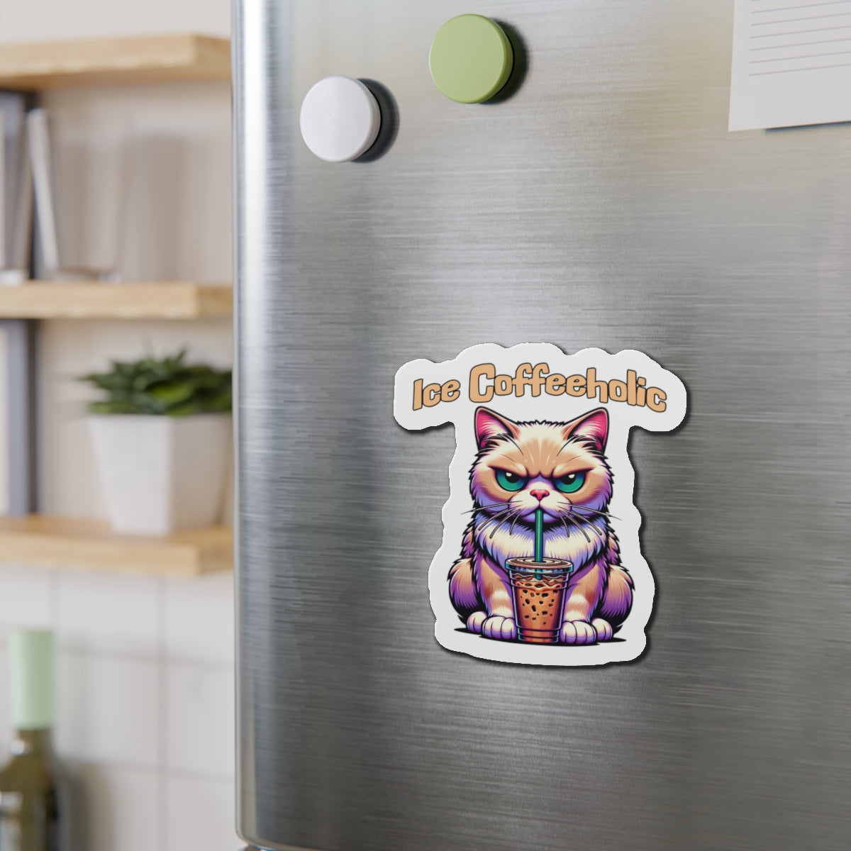 Ice Coffeeholic Cat Die-Cut Magnet - Cute & Fun Coffee Lover Décor