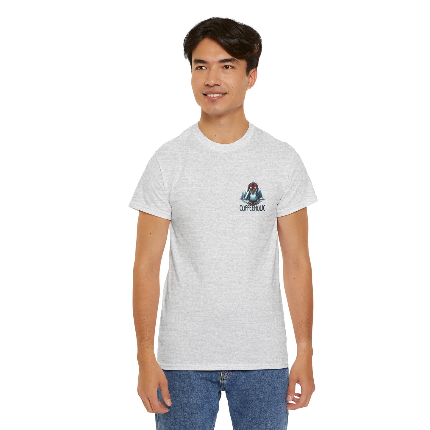 Coffeeholic Unisex Heavy Cotton Tee - Cute Penguin Design