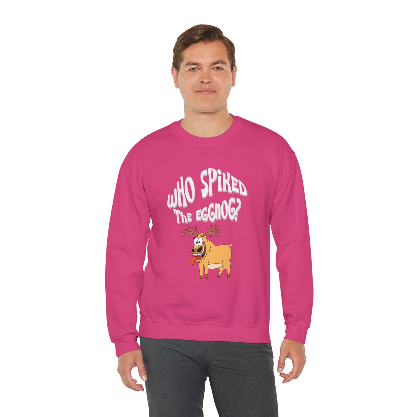 "Who Spiked the Eggnog?" Whimsical Holiday Crewneck Sweatshirt